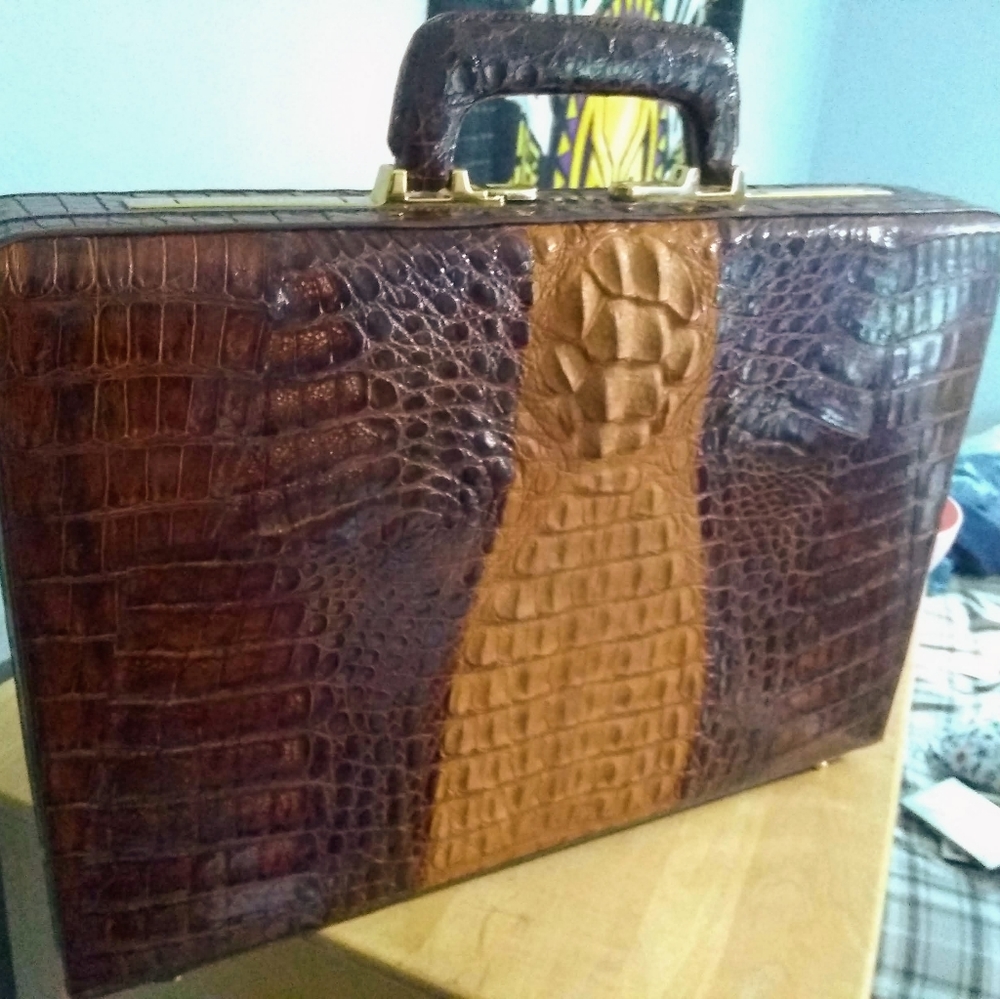 Handmade hornback crocodile briefcase